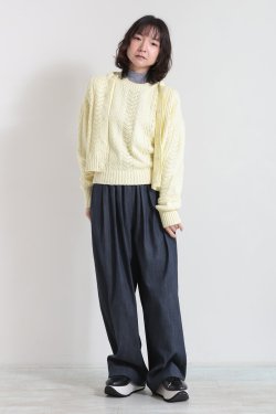 unfil(ե) open work cable-knit cardigan  cream yellow