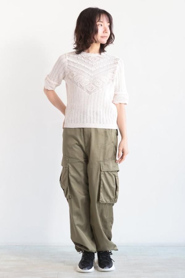 MACPHEE(マカフィ) レーシーニット ハーフスリーブプルオーバー