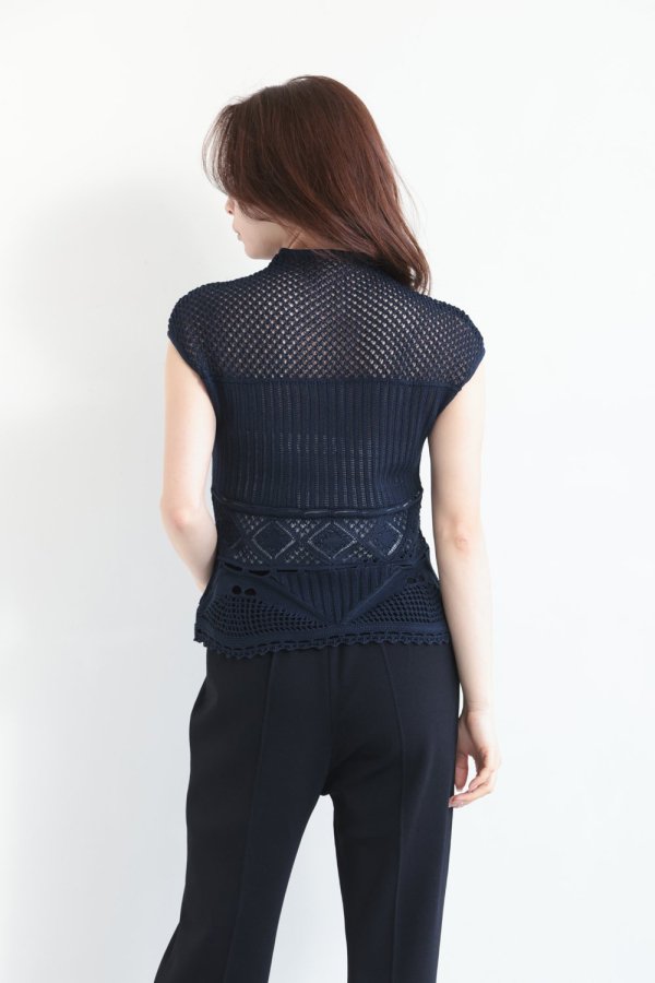 Mame Kurogouchi(マメ) Cotton Lace Sleeveless Knitted Top NAVY -  YAMAROKU（ヤマロク） オンラインストア