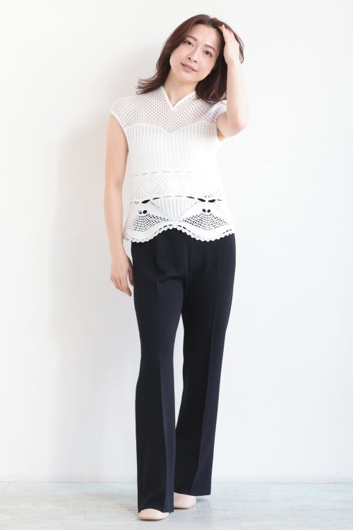 Mame Kurogouchi(マメ) Cotton Lace Sleeveless Knitted Top WHITE -  YAMAROKU（ヤマロク） オンラインストア