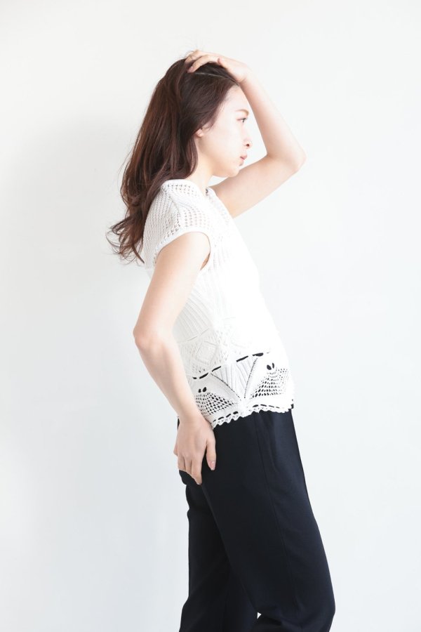Mame Kurogouchi(マメ) Cotton Lace Sleeveless Knitted Top WHITE 