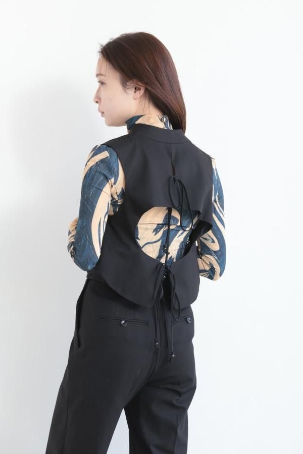 YAMMA 備後織り　墨黒染め　キュロット Mame Kurogouchi(マメ) Shirring Jersey Jacquard High Neck Top