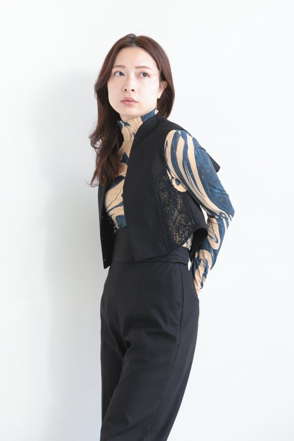 Mame Kurogouchi(マメ) Cording Embroidery Detail Cotton Vest BLACK ...