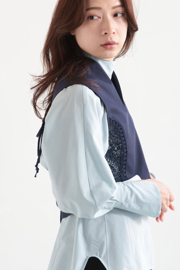 Mame Kurogouchi(マメ) Cording Embroidery Detail Cotton Vest NAVY