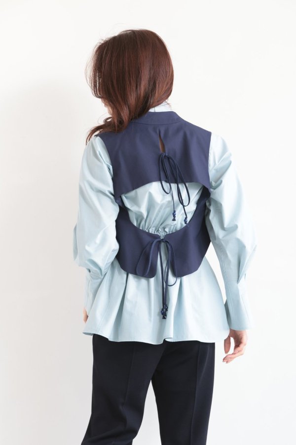 Mame Kurogouchi(マメ) Cording Embroidery Detail Cotton Vest NAVY 