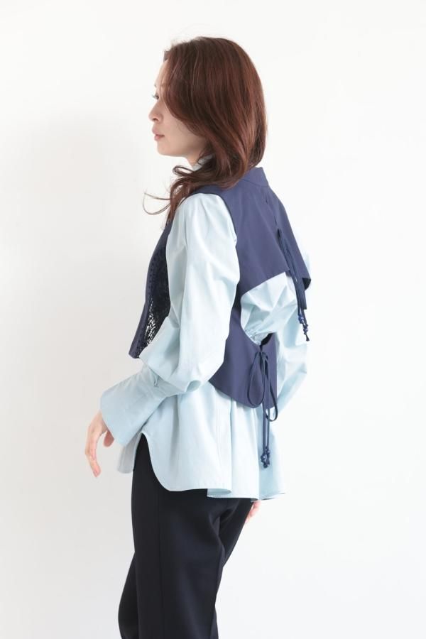 Mame Kurogouchi(マメ) Cording Embroidery Detail Cotton Vest NAVY