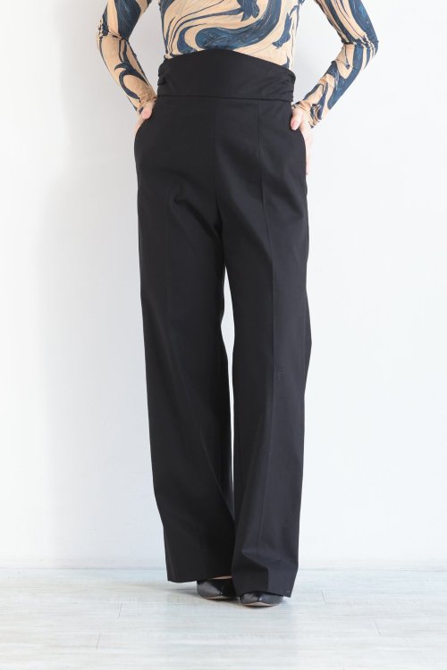 Mame Kurogouchi(マメ) Back String Cotton Flare Trousers - YAMAROKU 