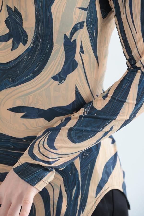 Mame Kurogouchi(マメ) Marble Print Jersey High Neck Top