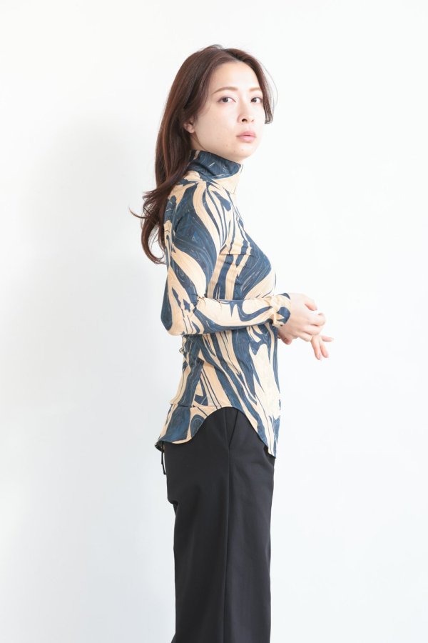 Mame Kurogouchi(マメ) Marble Print Jersey High Neck Top BEIGE