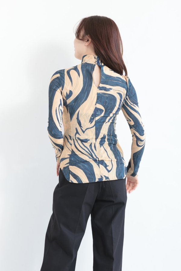 Mame Kurogouchi(マメ) Marble Print Jersey High Neck Top BEIGE