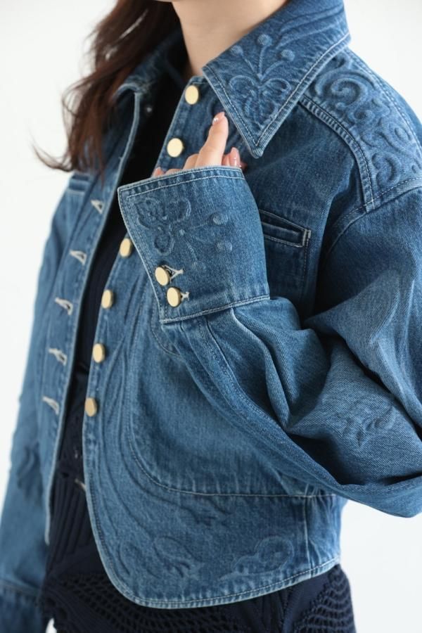 Mame Kurogouchi(マメ) Floral Embossed Short Denim Jacket 