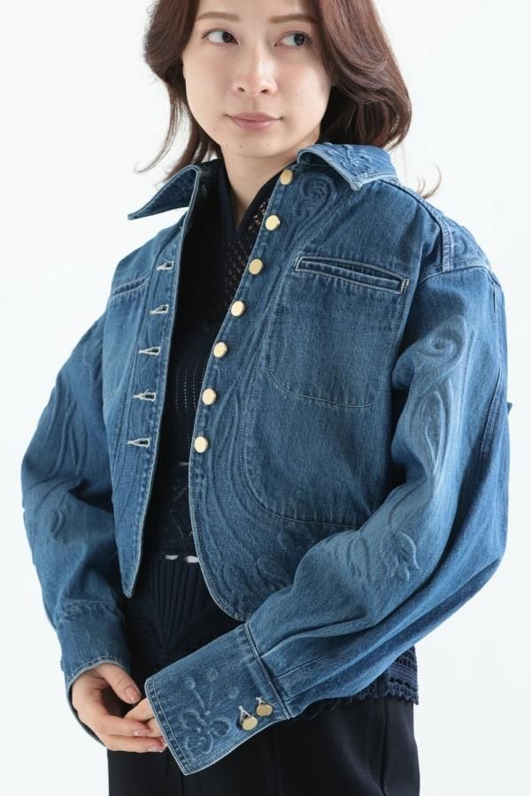 Mame Kurogouchi(マメ) Floral Embossed Short Denim Jacket - YAMAROKU（ヤマロク）  オンラインストア