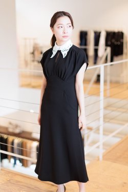 Mame Kurogouchi(ޥ) BackSatin Crepe Georgette Embroidered Collar Flared Dress