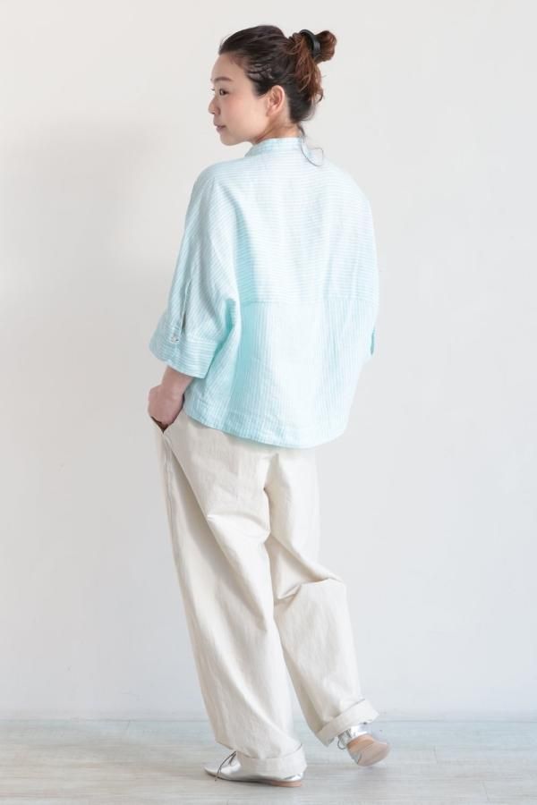 MACPHEE(マカフィ) リネンシャーティング クロップドシャツ グリーン系