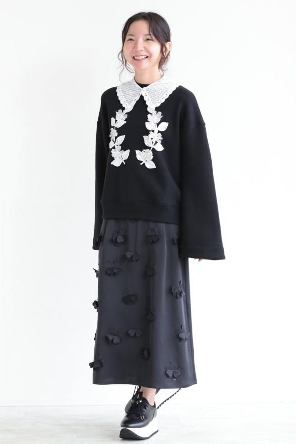 MUVEIL(ミュベール) スズラン刺繍裏毛プルオーバー黒38 MUVEIL(ミュベール) スズラン刺繍裏毛プルオーバー黒38