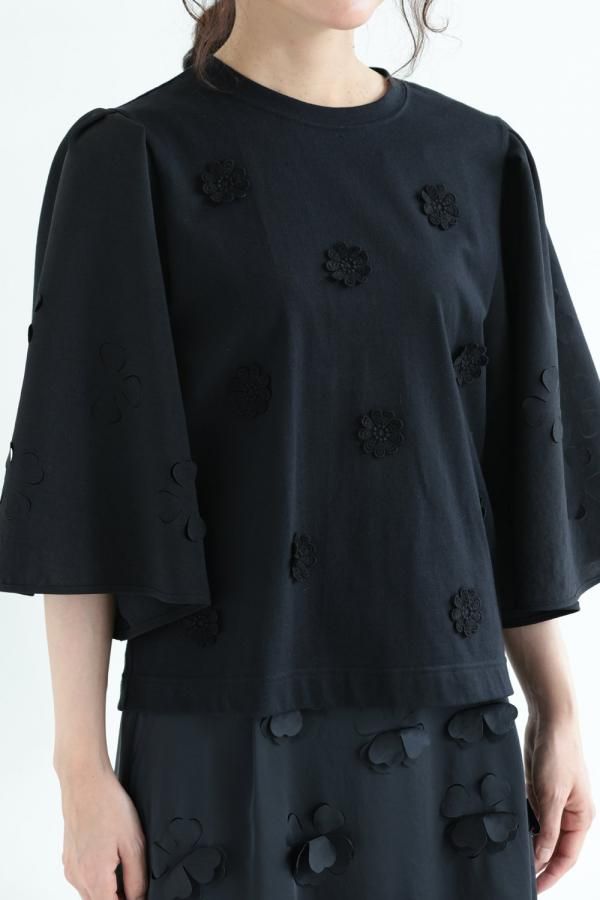 MUVEIL(ミュベール) フラワーカットTシャツ black - YAMAROKU