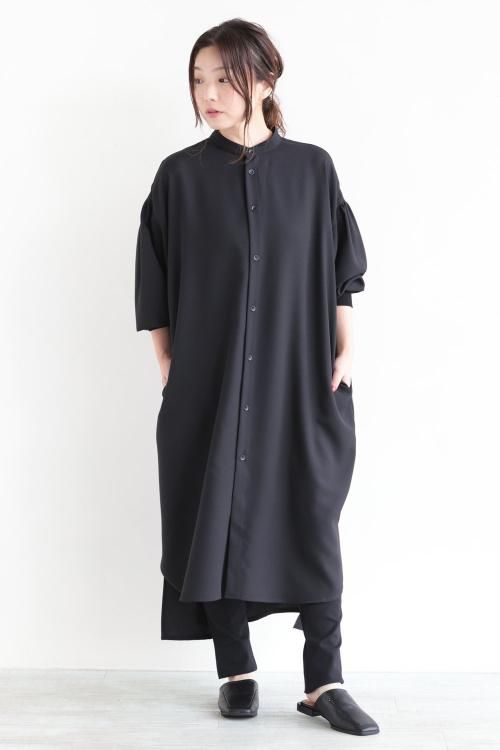 SIWALY fluid(シワリーフルイド) Stand Collar Long Shirt black - YAMAROKU（ヤマロク）  オンラインストア