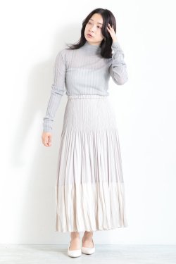 ADAWAS(凉) TWO-TONE PLEATED SKIRT  GREIGE