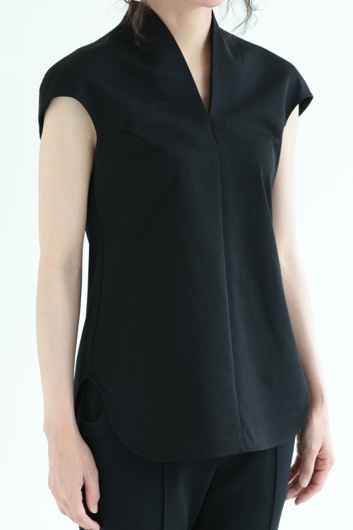 Mame Kurogouchi(マメ) Cotton Jersey French Sleeve Top BLACK - YAMAROKU（ヤマロク）  オンラインストア