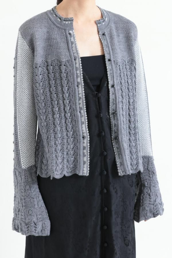 Mame Kurogouchi(マメ) Openwork Pattern Knitted Cardigan GREY