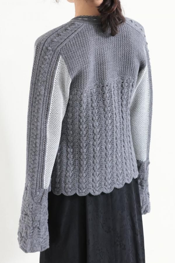 Mame Kurogouchi(マメ) Openwork Pattern Knitted Cardigan GREY
