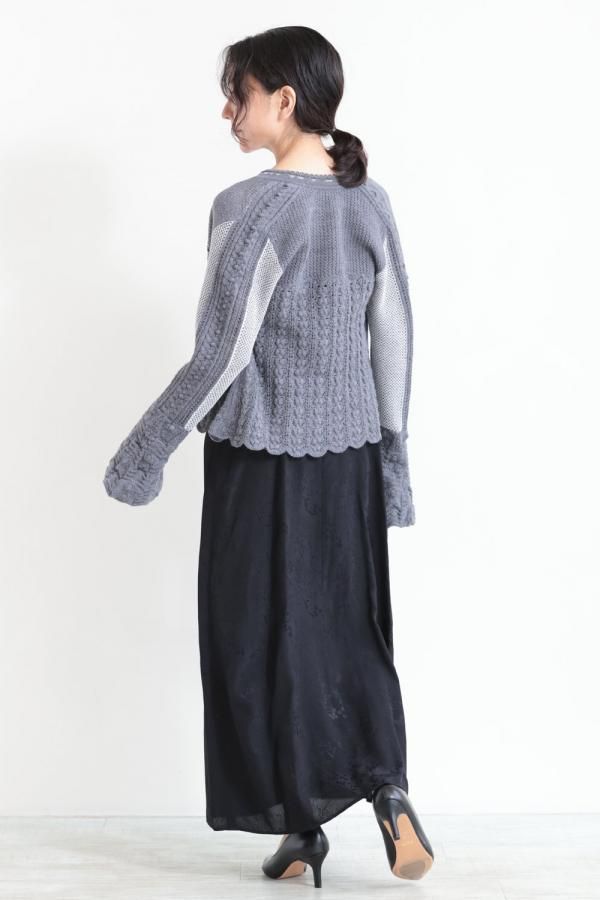 極美品■マメクロゴウチ　縄文デザイン　パッチワーク　ニットカーディガン　2 極美品□マメクロゴウチ 縄文デザイン パッチワーク ニット