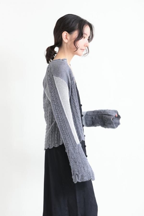 極美品■マメクロゴウチ　縄文デザイン　パッチワーク　ニットカーディガン　2 極美品□マメクロゴウチ 縄文デザイン パッチワーク ニット