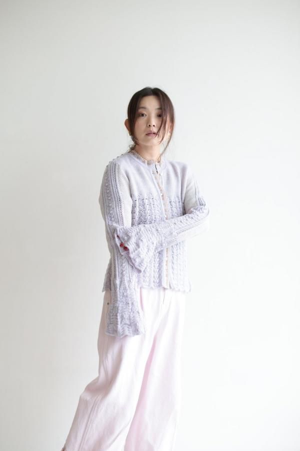 Mame Kurogouchi(マメ) Openwork Pattern Knitted Cardigan PURPLE