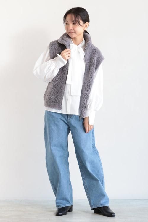 MACPHEE(マカフィ) ムートンジップアップベスト グレー - YAMAROKU