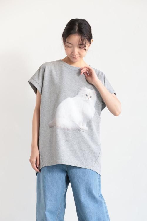 MUVEIL(ミュベール) ネコプリントTシャツ gray - YAMAROKU
