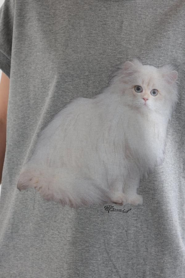 MUVEIL(ミュベール) ネコプリントTシャツ gray - YAMAROKU