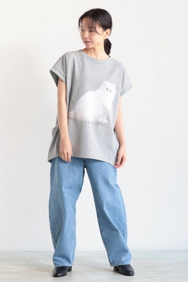 MUVEIL(ミュベール) ネコプリントTシャツ gray - YAMAROKU