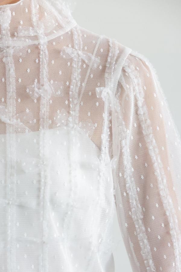 《今期新作》ミュベール　チュールリボンロングスリーブカットソー MUVEIL(ミュベール) チュールリボンロングスリーブカットソー