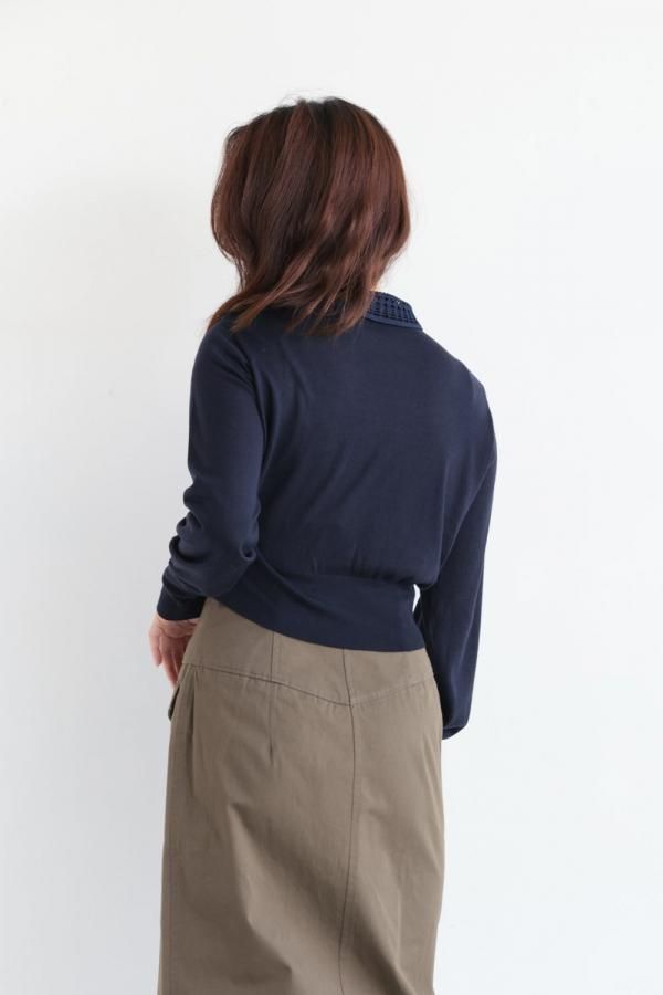 マメクロゴウチ　カーディガン　ネイビー Geometric Pattern Knitted