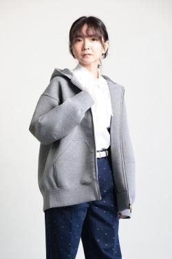 unfil(ե) double faced jersey oversized zip parka  medium gray