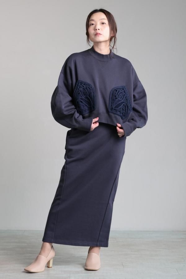 Mame Kurogouchi(マメ) Cording Embroidery Sweat Skirt NAVY