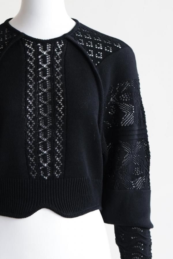 セール！Lace Knitted Top Mame Kurogouchi Lace Knitted Top - black - Mame Kurogouchi