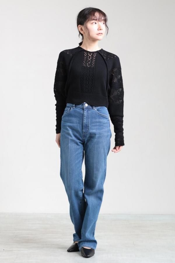 Mame Kurogouchi(マメ) Lace Knitted Top BLACK - YAMAROKU