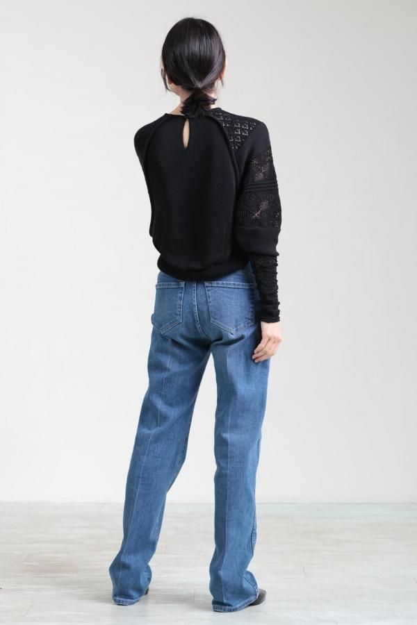 Mame Kurogouchi(マメ) Lace Knitted Top BLACK - YAMAROKU