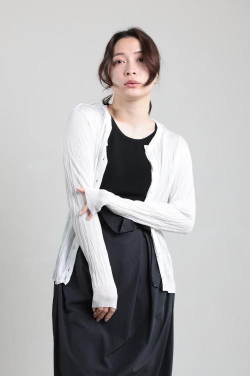 ADAWAS(アダワス) PLEATED KNIT ROUND NECK CARDIGAN WHITE