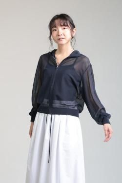 Theory(꡼) SHEER CREPE ZIP BLOUSON HOODIE  NOCTURNE NAVY