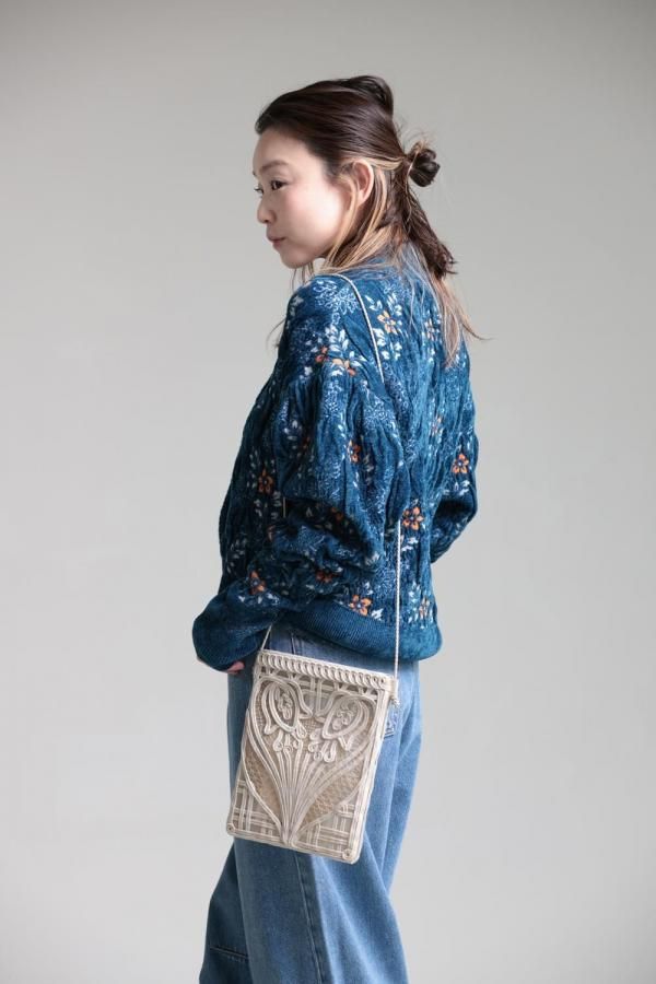 Mame Kurogouchi(マメ) Floral Motif Chenille Knitted Cardigan BLUE