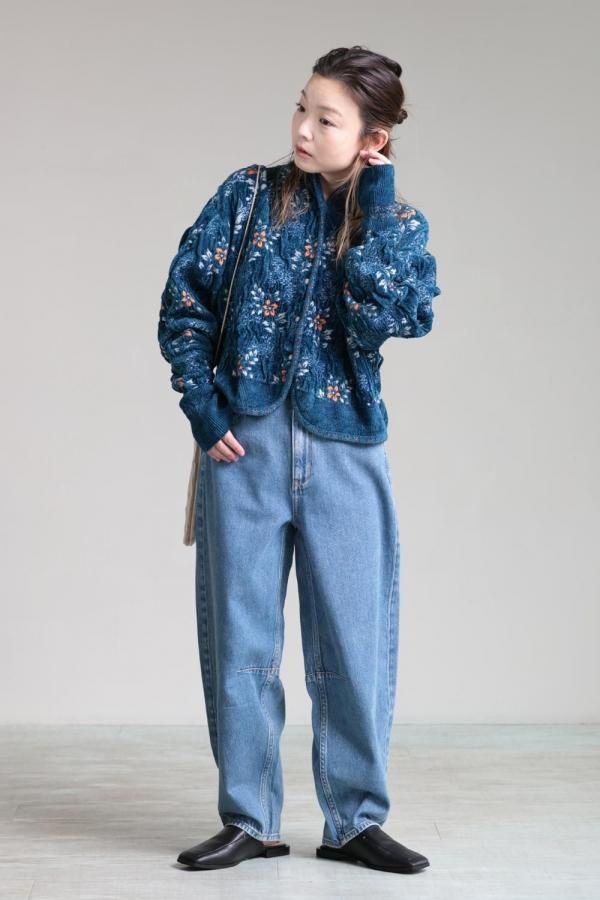 Mame Kurogouchi(マメ) Floral Motif Chenille Knitted Cardigan BLUE