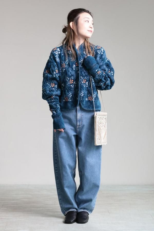 Mame Kurogouchi(マメ) Floral Motif Chenille Knitted Cardigan BLUE