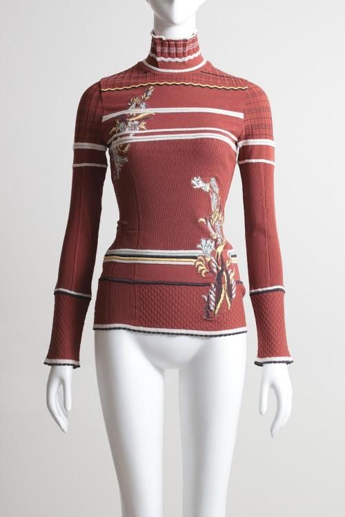 Mame Kurogouchi(マメ) Floral Motif Intarsia Knitted High Neck Top