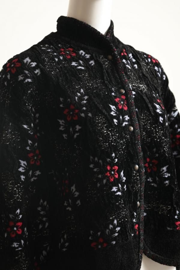Mame Kurogouchi(マメ) Floral Motif Chenille Knitted Cardigan BLACK