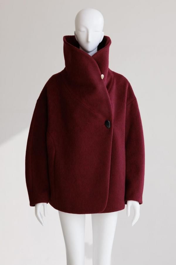 Mame Kurogouchi(マメ) Wool Arupaka Shawl Collar Short Cort