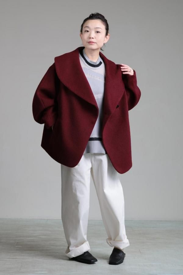 Mame Kurogouchi(マメ) Wool Arupaka Shawl Collar Short Cort
