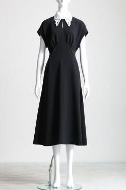 Mame Kurogouchi(マメ) Triacetate Georgette Embroidered Collar Flared Dress