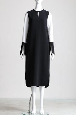 Mame Kurogouchi(マメ) Triacetate Georgette Floral Embroidery Sleeve Classic Dress